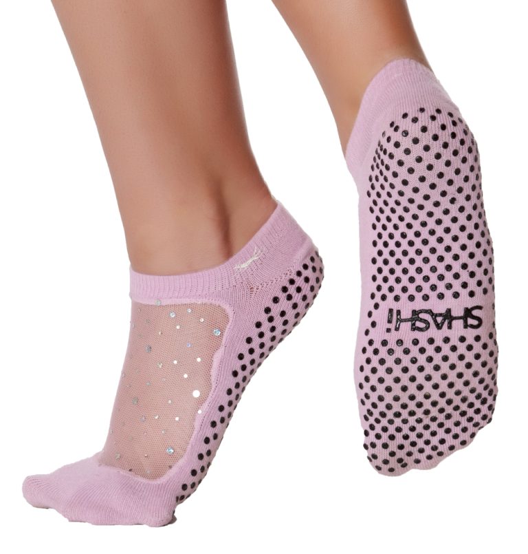 Pilates nogavice svetlo roza protizdrsne z mrežico in kristalčki Shashi Star