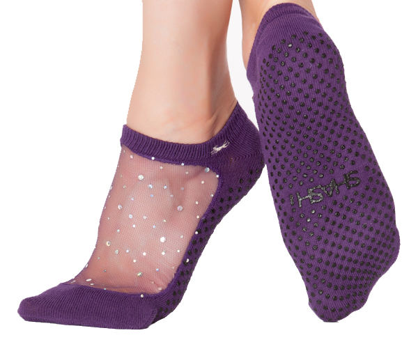 Pilates nogavice protizdrsne vijolične barve s kristalčki Shashi Star