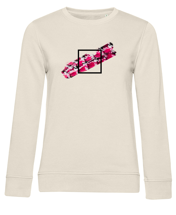 Off white ženski pulover s potiskom vzorca pink pepita